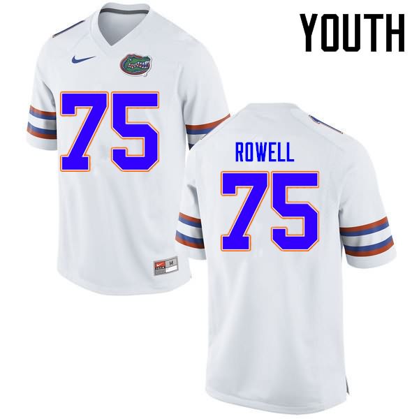 NCAA Florida Gators Tanner Rowell Youth #75 Nike White Stitched Authentic College Football Jersey ZJE0464BB
